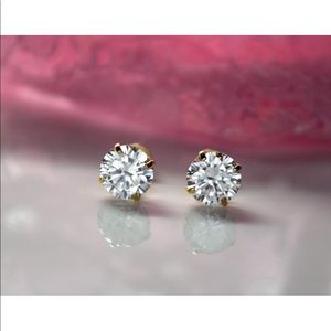 14k Solid Gold Created Diamond Screw Back Earrings